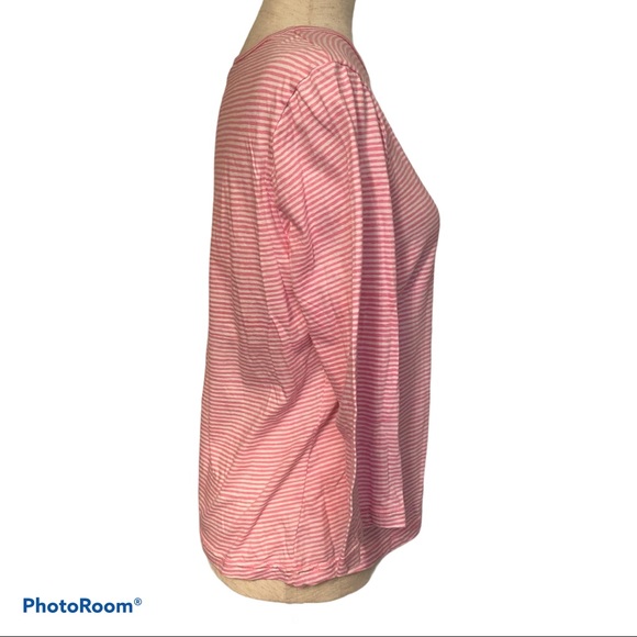 THREE ISLANDS TOP TEE PINK WHITE STRIPE SIZE M - Picture 6 of 10